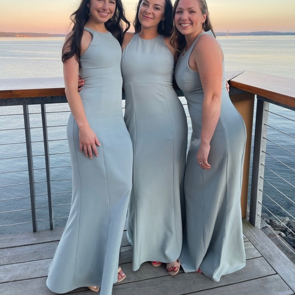 Show Me Your Mumu Chicago High Neck Dress in Silver Sage Stretch Crepe - Picture 3 of 3